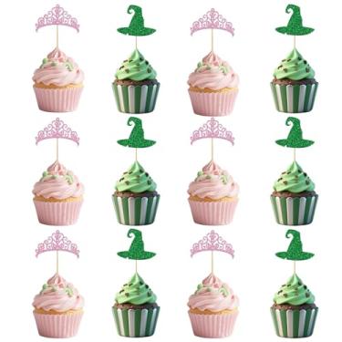 Imagem de 24 Pcs Witch Themed Cupcake Toppers,Pink and Green Cupcake Toppers Decorations for Halloween Princess and Witch Themed Themed Birthday Party Cake Decorations Supplies (24, Green+Pink)
