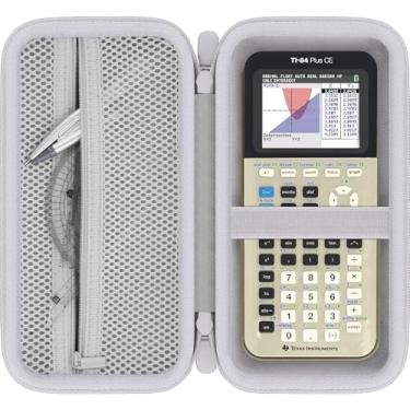 Imagem de Baval Estojo de transporte rígido compatível com calculadora Texas Instruments TI-84 Plus CE/TI-Nspire CX II CAS (caixa dourada, zíper branco)