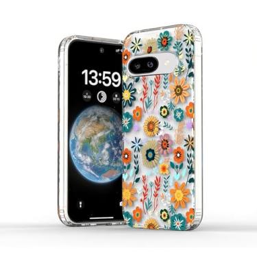 Imagem de Capa para Google Pixel 9A 16.0 cm linda estética colorida flor folha iridescente holográfico laser luxo transparente transparente à prova de choque capa de telefone acrílico macio para mulheres