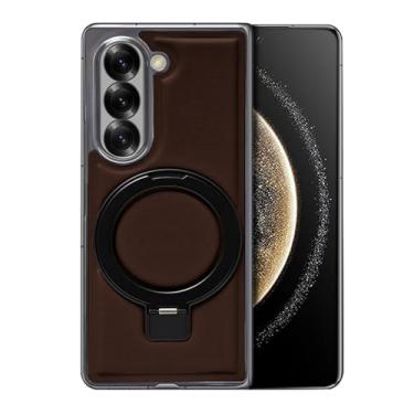 Imagem de HAO RIYLN Capa magnética para Samsung Galaxy Z Fold6, capa galvanizada de couro com suporte de suporte, carregamento sem fio, capa vintage, marrom, Z FOLD6