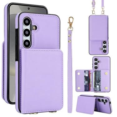 Imagem de Capa carteira de couro PU para Samsung Galaxy S24, 4 compartimentos para cartões e 2 compartimentos para dinheiro, bloqueio RFID, alça destacável, capa com suporte antiarranhões e à prova de choque