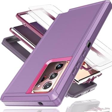 Imagem de KaiMai Capa para Samsung Galaxy Note 20 Ultra Roxo/Vermelho | Protetor de tela de filme TPU macio, pacote com 2, 3 em 1, à prova de choque, amortecedor de policarbonato rígido TPU, capa à prova de