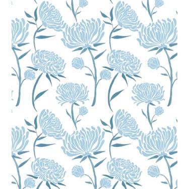 Imagem de Hopepak Papel de parede floral descascar e colar papel de parede azul papel de parede moderno autoadesivo removível papel de parede de vinil para quarto 43,9 cm x 299,7 cm