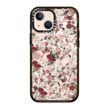 Imagem de CASETiFY Capa Impact para iPhone 13 Mini [Fina/2,5 m. Proteção contra quedas de grau militar 4X/Compatível com carregamento sem fio] - Vintage Flower Monday - Preto transparente