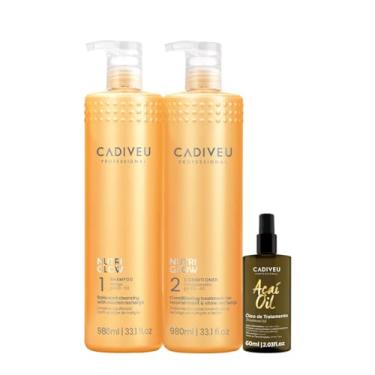 Imagem de Kit Cadiveu Professional Nutri Glow Shampoo Condicionador G e Açai Oil 60 (3 produtos)