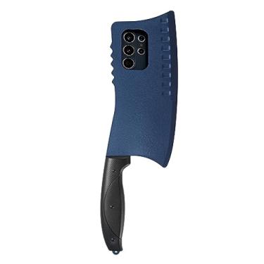 Imagem de SINQERISHT Capa de telefone de pegadinha para Samsung Galaxy S24 Ultra capas de borracha de silicone macio em forma de faca de cozinha capa protetora engraçada legal cosplay à prova de choque (azul)