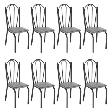 Imagem de Kit 8 Cadeiras de Cozinha Alabama Estampado Platina Pés de Ferro Preto - Pallazio
