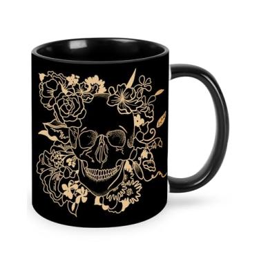 Imagem de Yamegoun Caneca de café com caveira, presente de cerâmica para mulheres, homens, aniversário, escritório, casa, café, uso no micro-ondas, lavável na lava-louças, 325 ml
