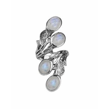 Imagem de YoTreasure Labradorita natural pedra da lua ônix verde sólido 925 prata esterlina anel inovador design de videira folha, Metal pedra preciosa, Pedra da lua