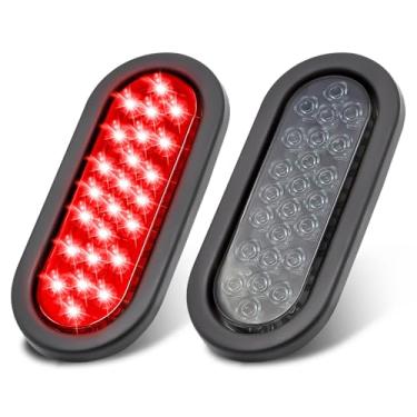 Imagem de MADCATZ (Pacote com 2) Lente Fumê de 15 cm LED Vermelho 24 Diodos Oval Reboque Luzes Traseiras Freio Parada F3 Piranha à Prova de Choque Selado Montagem Embutida Caminhão 12V DC OA12