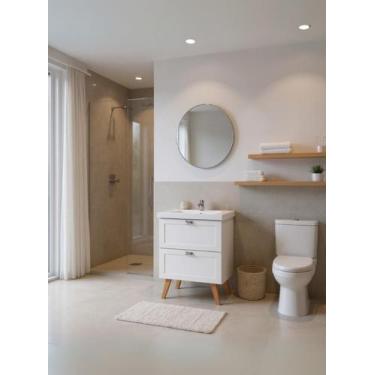 Imagem de Gabinete para Banheiro com Cuba e Espelho Redondo 60cm Retro Mdf Branc