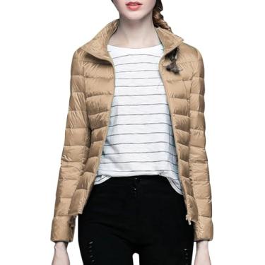 Imagem de Jaquetas Compactáveis Para Mulheres Inverno, Jaquetas Acolchoadas Jaquetas Femininas De Cor Sólida Com Colarinho Fino Ultra Sem Chapéu E Bolsa De Armazenamento, Light Blue, XXL