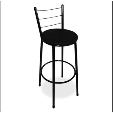Imagem de Banqueta Alta Para Cozinha Preta Epoxi Assento Preto