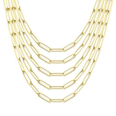 Imagem de Exway 5 unidades de colares de pingente de clipe de papel, corrente de ouro de aço inoxidável de 50 cm, kit de colares com fechos de lagosta para artesanato, faça você mesmo para fazer joias femininas