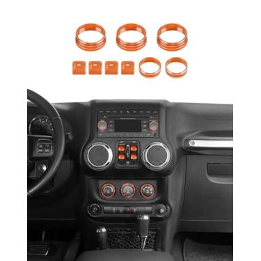 Imagem de Hoolcar Tampa de botão de interruptor de janela/CD/capa de botão de interruptor de ar condicionado compatível com Jeep Wrangler JK JKU 2012-2017, acessórios interiores, laranja