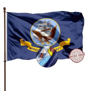 Imagem de Bandeira dupla face marinha exterior 10 x 15 - 3 camadas resistentes de poliéster 240D cores vivas - Bandeira da Marinha - 4 linhas costuradas e cabeçalho de lona com 2 ilhós de latão