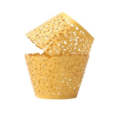 Imagem de Suyeper Cupcake Wrappers Artistic Bake Paper Cups Little Vine Lace Laser Cut Liner Baking Cup Muffin Case Trays for Wedding Party Birthday Decoration, Dourado