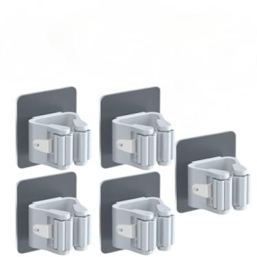 Imagem de Kit 5 Suportes Adesivo Organizador Vassouras Rodos Suportes Organizadores Sem Furar Parede(5PÇ)