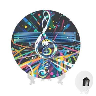 Imagem de GlbnSHeric Relógio de parede silencioso, sem tique-taque, relógio de parede com tema de música abstrata, relógio analógico para banheiro, decorativo, redondo, moderno, decoração de parede, relógio