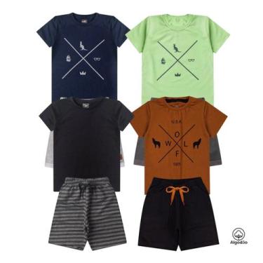 Imagem de Kit 8 Peças Conjunto Infantil Masculino Roupa Menino Verão Estampa Sim