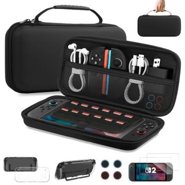 Imagem de Bougraite Carrying Case for Nintendo Switch 2 2025, Dockable Protective Clear Cover, 2 Screen Protector, 4 Thumb Grips, Hard EVA Portable Travel Pouch with 12 Game Cartridges Accessories