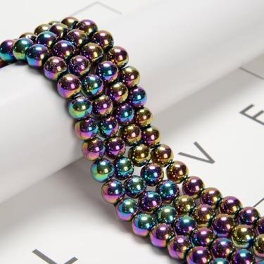 Imagem de 96 peças de contas de hematita arco-íris de 8 mm - contas de pedras preciosas redondas lisas para fazer joias, artesanato DIY, pulseiras de miçangas