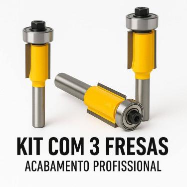 Imagem de Kit 3 Fresas Reta 13Mm Rolamento Tupia Manual 6Mm Acabamento