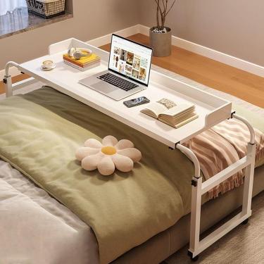 Imagem de Mesa De 115-210 Cm Com 4 Rodas, Mesa De Cabeceira De Estação De Trabalho Em Pé Ajuste De Altura 65-95 Cm Mesa De Computador Bandeja De Comida Mesa De Rolamento Mesa Médica Para, White