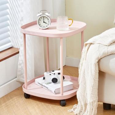 Imagem de Café Moderno Com Rodas Para Sala De Estar Extremidade Lateral Central Estrutura De Aço Carbono Prateleira Ajustável Aberta Para Pequenos Espaços Sala De Estar Quarto, Pinks, 43 * 43 * 65cm