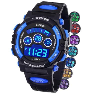 Imagem de Relógios digitais infantis para meninas meninos, 7 cores LED piscando à prova d'água relógios de pulso para meninos meninas esporte infantil ao ar livre relógios de pulso multifuncionais com cronômetro/alarme para idades de 5 a 14 anos, -Y869