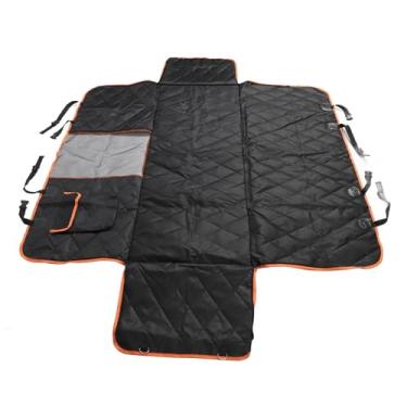 Imagem de Fockety Tampa do Assento do Carro para Cachorro, 55.91x50.39in Capa de Assento de Cachorro de Pano Oxford à Prova D'água Com Bolso de (Borda laranja com cinto de segurança)