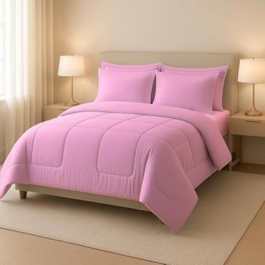 Imagem de Kit Roupa de Cama Edredom Dupla Face 6 Peças Casal Queen (Rose)