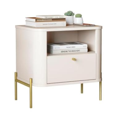 Imagem de Mesa de Cabeceira Tucupí Slim 1 Gaveta Off White/Dourado - JB Bechara