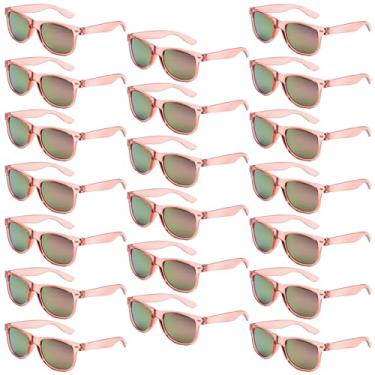 Imagem de QYVEWY Pacote com 20 óculos de sol espelhados a granel para mulheres e homens, óculos de sol neon modernos e baratos para artigos de festa (rosa)