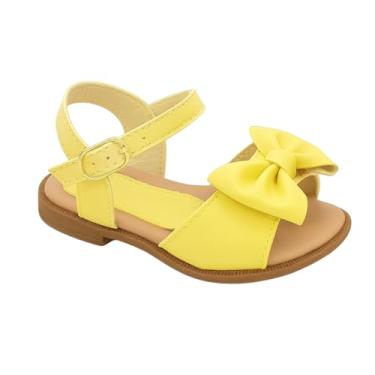 Imagem de Sandália Infantil Menina Amarela Fosca com Laço Confortável do Tamanho 20 ao 34 (BR, Criança de 4 a 8 anos, Numérico, M, 29)