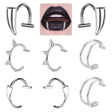 Imagem de JFORYOU Piercing de nariz falso piercing de dente de vampiro clipe em cobra mordida helix cartilagem brinco punho não perfurado não piercing falso piercing corporal joia para mulheres homens Halloween