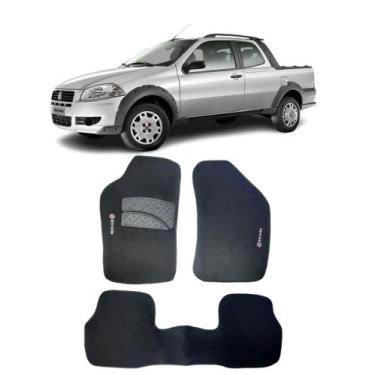 Imagem de Jogo Tapete Carpete Fiat Strada Cabine Dupla 2002 a 2011 com Logo Bord