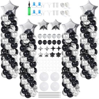 Imagem de Gejoy Kit de suporte de coluna de balões pretos prateados, suporte ajustável de 1,4 a 2 m com bases para casamento, aniversário, chá de bebê, festa de férias