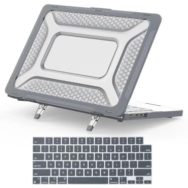 Imagem de Gylint Capa compatível com MacBook Pro 14" (2024-2021), capa rígida protetora antiarranhões com suporte dobrável e capa de teclado para (M4 M3 M2 M1) A3401 A3112 A2918 A2992 A2779 A2442 Cinza