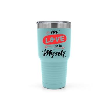 Imagem de SpreadPassion Copo In Love with Myself, caneca de viagem motivacional de aço inoxidável, caneca de aço inoxidável de 850 g, ideia de presente de aniversário e Natal (azul claro)