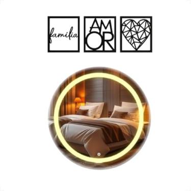 Imagem de Espelhos Redondo Jateado Com Led Touch 40x40 Luxo Decorativo Lavabo e Ganhe Kit de quadros MDF (Neutro)