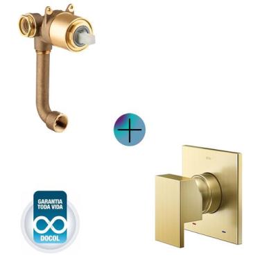 Imagem de Kit base ducha monocomando+acabamento new edge ouro escovado - Docol