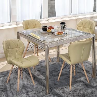 Imagem de Kit 4 Cadeiras Charles Eames Eiffel Slim Wood Estofada Bege - Lianto Decor