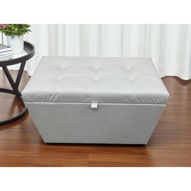 Imagem de Puff Baú Estofado Em Corino 68 Cm Para Sala, Quarto Em Mdf - Branco