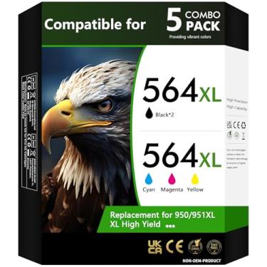 Imagem de 564xl Cartuchos de tinta de substituição para HP Ink 564 compatíveis com impressoras Photosmart 7520 6520 5520 7525 5514 7510 OfficeJet 4620 DeskJet 3520 3522, pacote com 5 (2 pretas, ciano, magenta