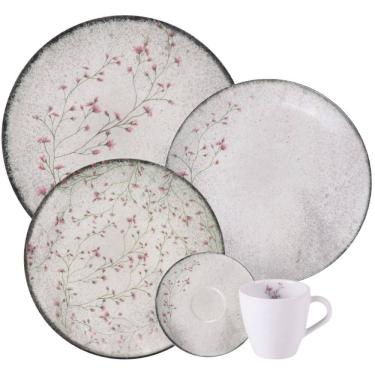 Imagem de Aparelho de Jantar 20 Peças Tramontina Floralis Porcelana Mesa Posta Serviço 4 Pessoas