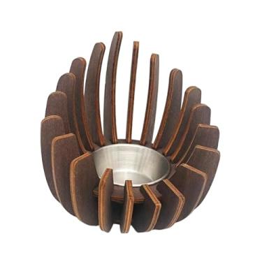 Imagem de Fenteer Suporte para velas de madeira feito à mão, suporte para velas de mesa, faça você mesmo, castiçal de madeira decorativo para lareira, cozinha de