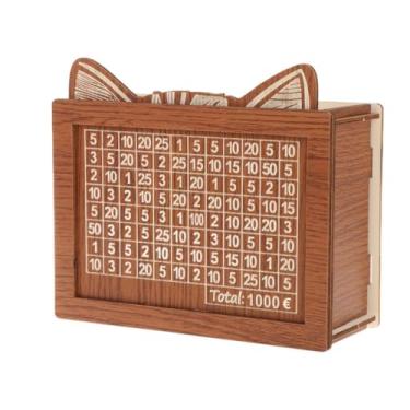 Imagem de Baoblaze Caixa de dinheiro de madeira com contador cofrinho de madeira tamanho grande decoração caixa de poupança de dinheiro para adultos e crianças presentes, 1000 euros