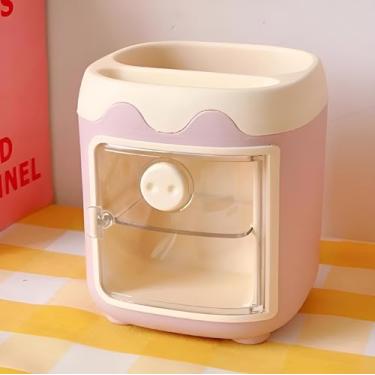 Imagem de Porta Lápis e Canetas em Formato de Mini Geladeira - Organizador de Mesa Kawaii com Adesivos - Decoração Criativa