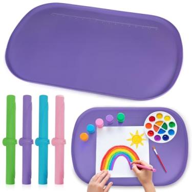 Imagem de Tapetes de arte de silicone para crianças 61 cm x 40 cm, tapetes de silicone para artesanato com bordas elevadas, tapetes de pintura para bricolage, pintura, artesanato, argila, fabricação de joias